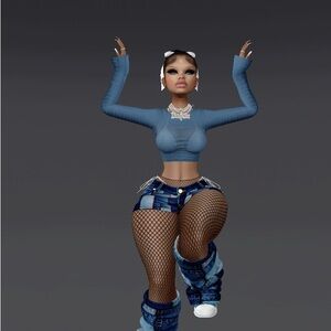 Stylish Blue Mesh Crop Top and Denim Shorts Set